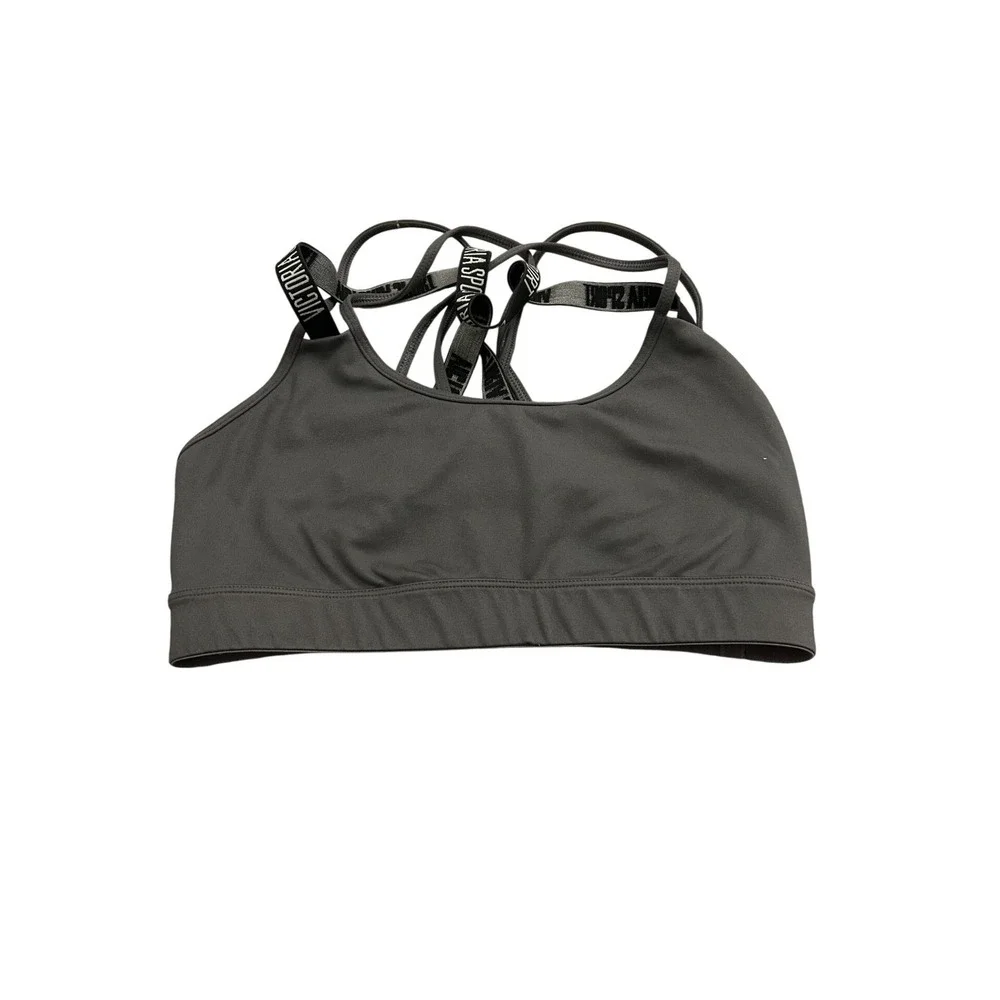 Victoria Sport Sports Bra Womens Medium Gray Excellent Multi-Strap‎ Logo Back